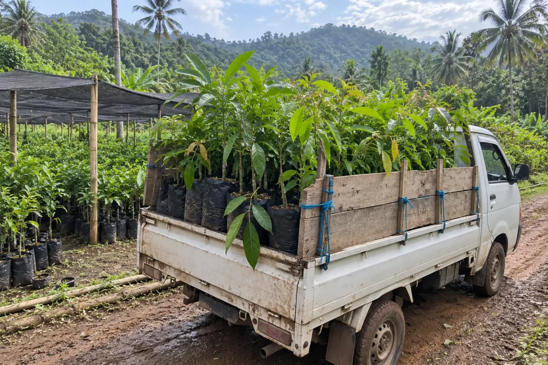 Pick up Kawan Bibit membawa bibit buah untuk pesanan partai besar